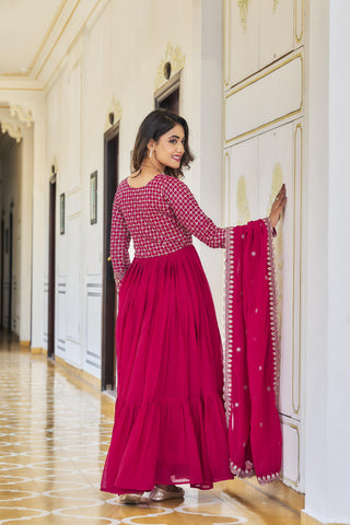 Beautifull Pink Embroidered Georgette Abaya Style Suit