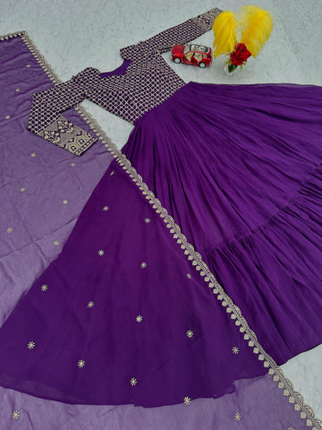 Beautifull Purple Embroidered Georgette Abaya Style Suit