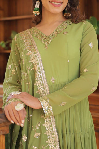 Green Embroidered Georgette Designer Gown