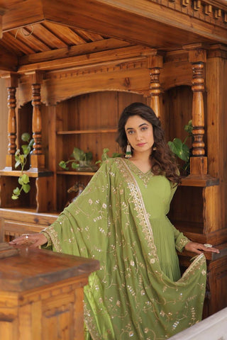 Green Embroidered Georgette Designer Gown