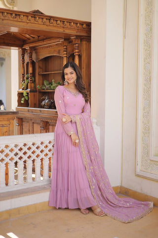 Pink Embroidered Georgette Designer Gown