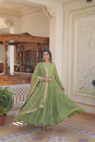 Green Embroidered Georgette Designer Gown