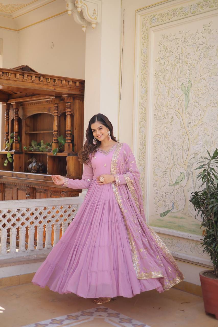 Pink Embroidered Georgette Designer Gown