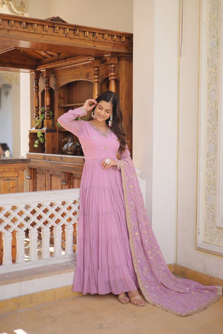 Pink Embroidered Georgette Designer Gown