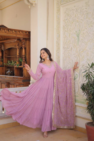 Pink Embroidered Georgette Designer Gown