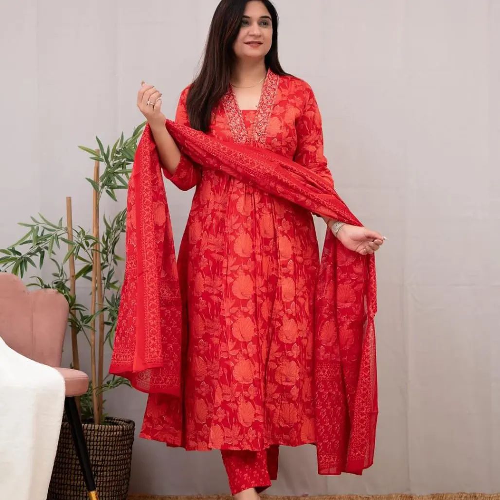 Red Cotton Aliya Style dress