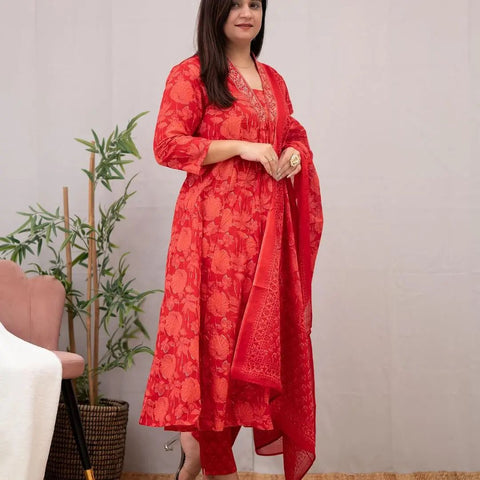 Red Cotton Aliya Style dress