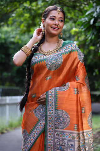 Beautifill Orange Colour Soft Tussar Silk Saree