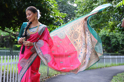 Beautifill Pink Colour Soft Tussar Silk Saree