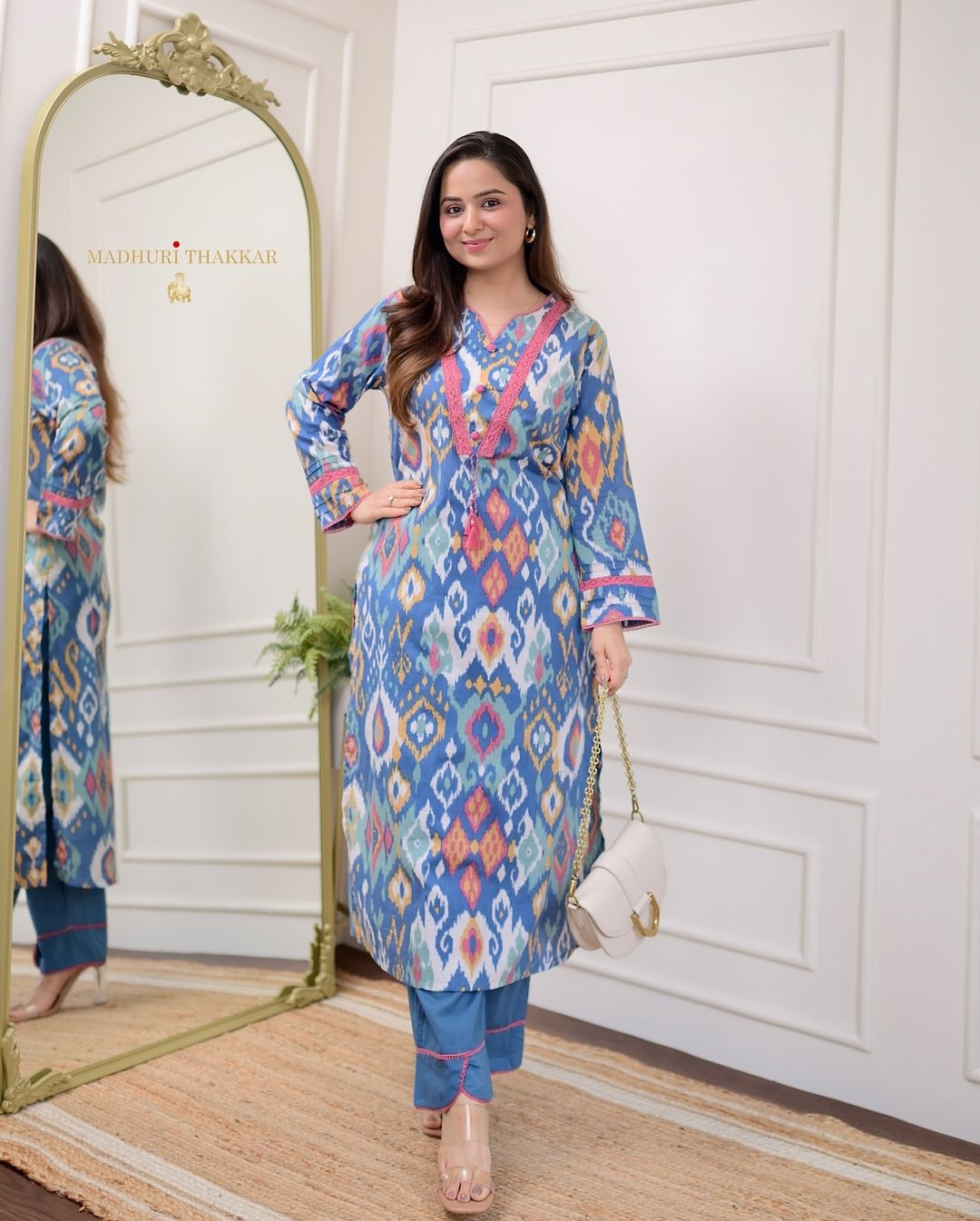 Blue Baroque Lace Cotton Kurta Set