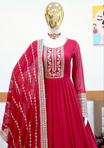 Red Sequence Embroidery Work Anarkali Gown