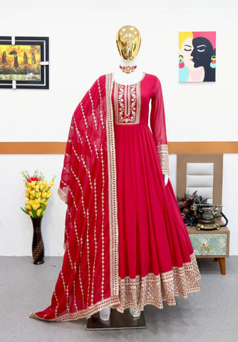 Red Sequence Embroidery Work Anarkali Gown