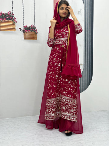 Party Wear Georgette Heavy Embroidery Work Plazzo Suit