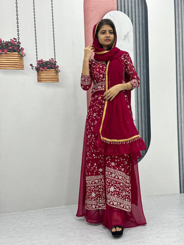 Party Wear Georgette Heavy Embroidery Work Plazzo Suit