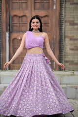 Designer Lavender Color Ready to Wear Crop Top Lehenga Choli