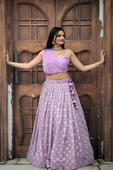 Designer Lavender Color Ready to Wear Crop Top Lehenga Choli