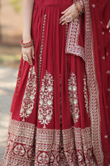Beautifull  Maroon Embroidered Fully Flaired Georgette Lehenga Choli