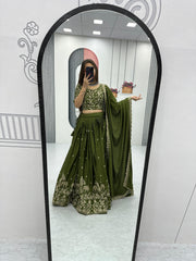 Designer Bollywood Chinon Silk Heavy Embroidery Work Lehenga