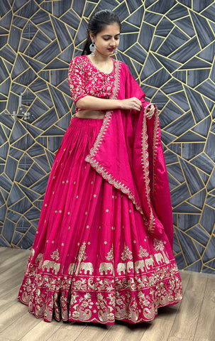 Designer Bollywood Chinon Silk Heavy Embroidery Work Lehenga