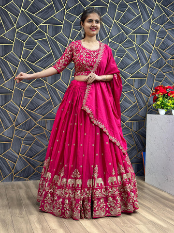 Designer Bollywood Chinon Silk Heavy Embroidery Work Lehenga