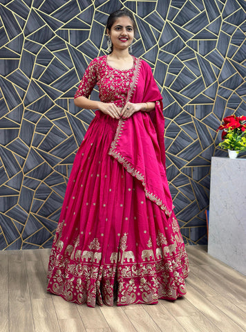 Designer Bollywood Chinon Silk Heavy Embroidery Work Lehenga