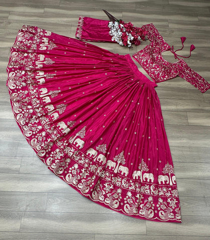 Designer Bollywood Chinon Silk Heavy Embroidery Work Lehenga