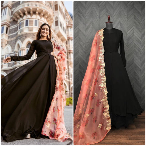 Beautifull Black Colour Georgette Party Wear Gown