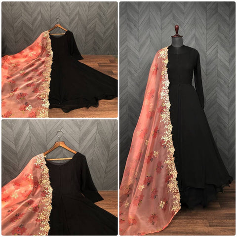 Beautifull Black Colour Georgette Party Wear Gown