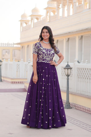 Purple Coding Sequins Embroidered Faux Blooming Gown