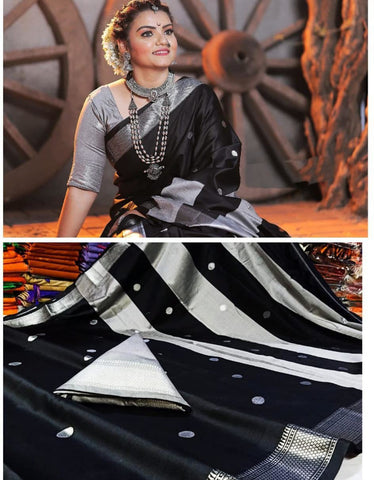 Awesome Black Rich Pallu With Jacquard Work Saree