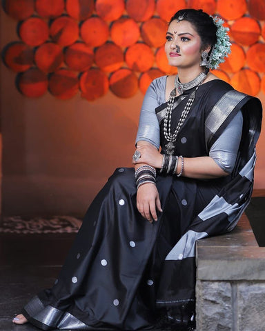 Awesome Black Rich Pallu With Jacquard Work Saree