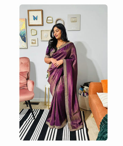 Purple Tissue Saree With Blouse