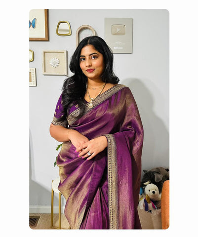 Purple Tissue Saree With Blouse