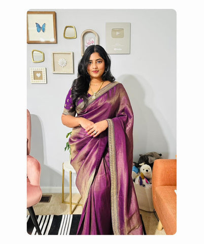 Purple Tissue Saree With Blouse