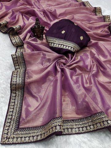 Purple Tissue Saree With Blouse