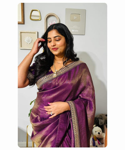 Purple Tissue Saree With Blouse