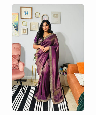 Purple Tissue Saree With Blouse