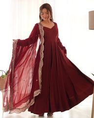 Bewitching Maroon Silk Traditional Anarkali Suit With Dupatta