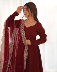 Bewitching Maroon Silk Traditional Anarkali Suit With Dupatta