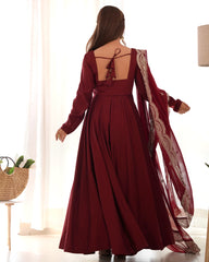 Bewitching Maroon Silk Traditional Anarkali Suit With Dupatta