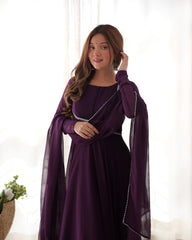 Wine Solid Faux Georgette Anarkali Set