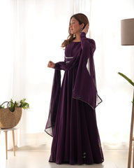 Wine Solid Faux Georgette Anarkali Set
