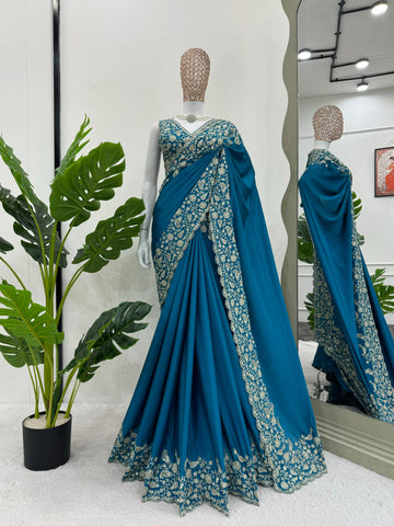 Beautiful Designer Saree On Havy Chinon Febric With Thred & Sequnce Work