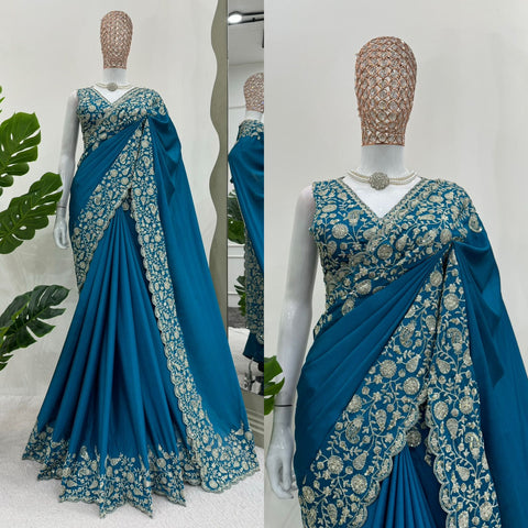 Beautiful Designer Saree On Havy Chinon Febric With Thred & Sequnce Work