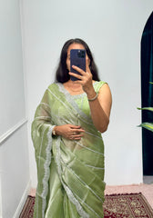 Green  Color Burbary Silk Embroidery Zari Work Party Wear Saree