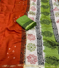 Soft Pure Chanderi Orange Traditional Wear Bandhani Print Saree