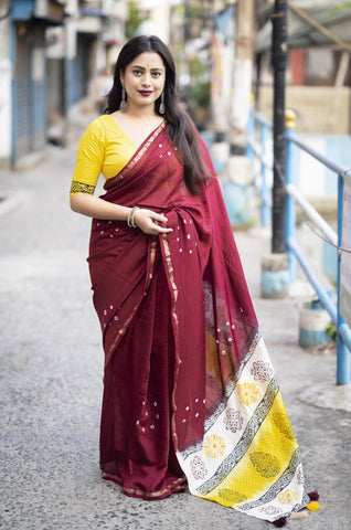 Soft Pure Chanderi Maroon Traditional Wear Bandhani Print Saree