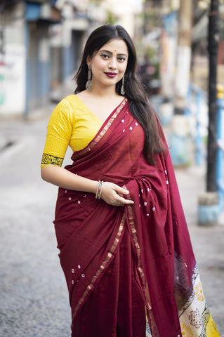 Soft Pure Chanderi Maroon Traditional Wear Bandhani Print Saree