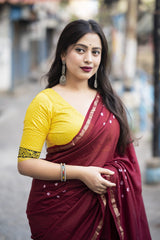 Soft Pure Chanderi Maroon Traditional Wear Bandhani Print Saree