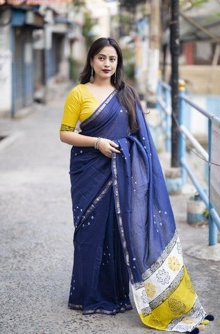 Soft Pure Chanderi Blue Traditional Wear Bandhani Print Saree